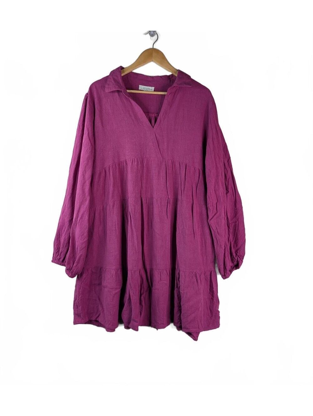 Umgee‎ Magenta Oversized Tiered Babydoll Linen Blend Dress Size 2XL